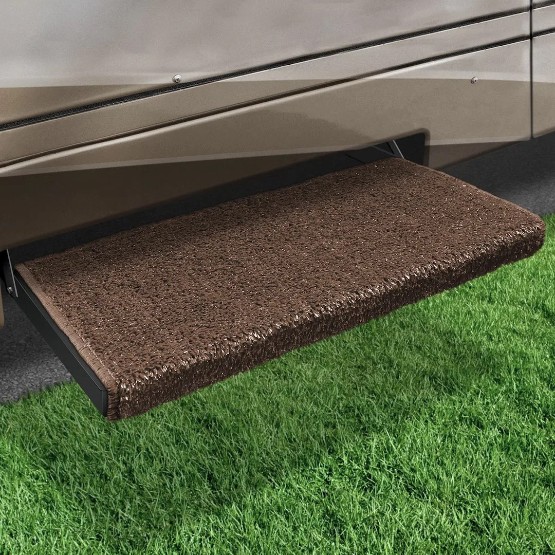 2-1050 – PRESTO FIT Entry Step Rug, Wrap Around Hook And Spring 23 Inch Width Espresso Outdoor Turf With Marine Backi...